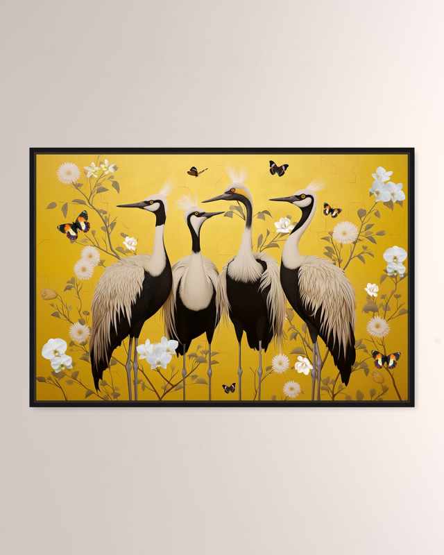 "Yellow Crested Cranes" Framed Giclee on Canvas